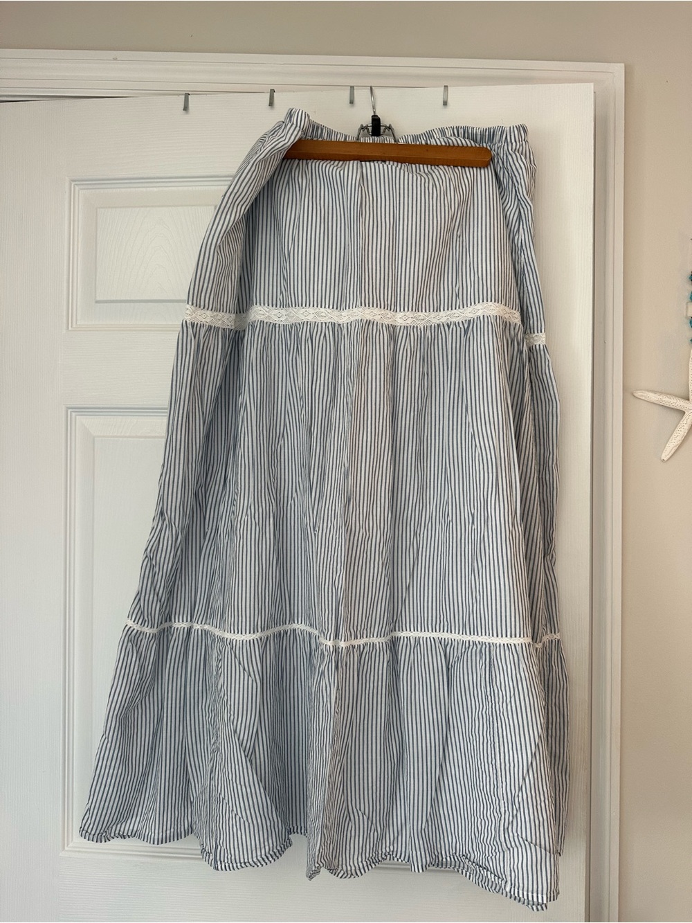 Abercrombie & Fitch Blue and White Striped Tiered Maxi Skirt
